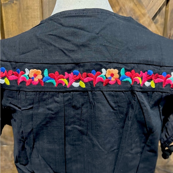 NWOT Black Multi-Color Embroidered Pom Sleeve Dress Sz M - Picture 12 of 16